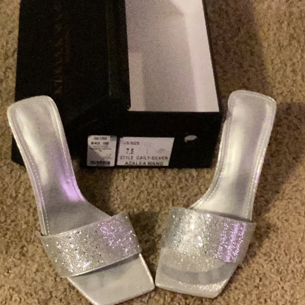 Silver Glitter Women's Slide Sandals